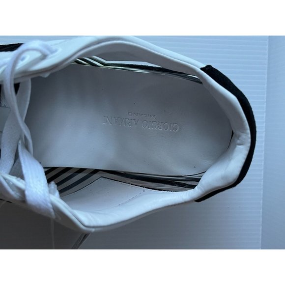 Giorgio Armani White/Black Leather Lace-Up Sneakers, Size 8.5 (US) 38.5 (EU) - Picture 12 of 12